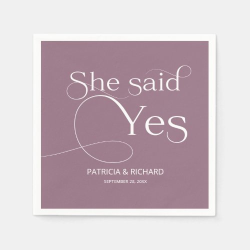 She Said Yes Engagement Party Purple Napkins