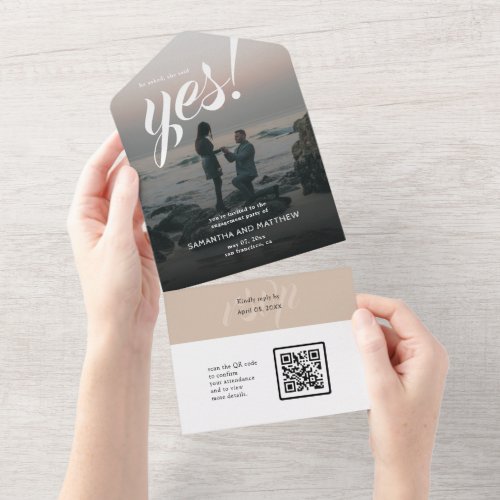She Said Yes Engagement Party QR Code RSVP All In One Invitation