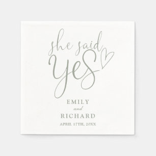 She Said Yes Engagement Party Sage Green Napkins