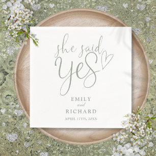 She Said Yes Engagement Party Sage Green Napkins