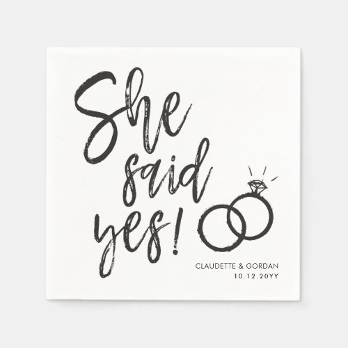 She Said Yes  Engagement Party Script Lettering Napkins