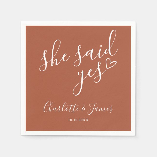 She Said Yes Engagement Party Terracotta Napkins (Front)