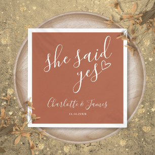 She Said Yes Engagement Party Terracotta Napkins
