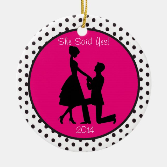 She Said Yes Engagement Personalized Ornament (Front)