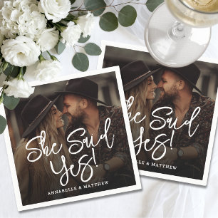 She Said Yes Engagement Photo Party Napkins