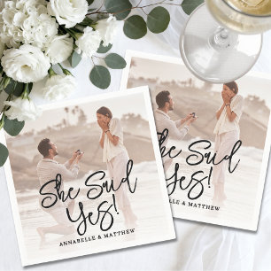 She Said Yes Engagement Photo Party Napkins