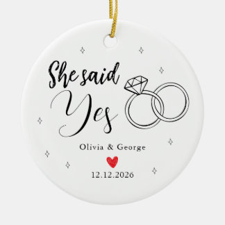She Said Yes Engagement Rings Custom Couple Ceramic Ornament
