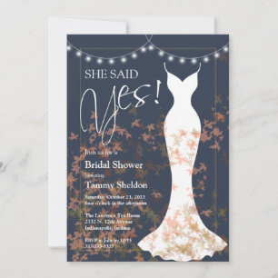 She Said Yes Fall Blue Bridal Shower Invitation