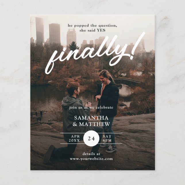 She Said Yes Finally Photo Engagement Party Invite Flyer (Front)