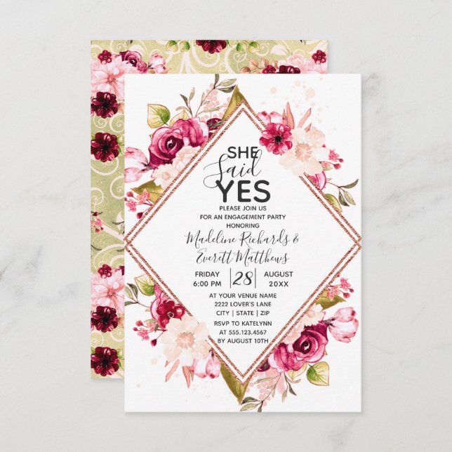 She Said Yes Floral Engagement Party Invitation (Front/Back)
