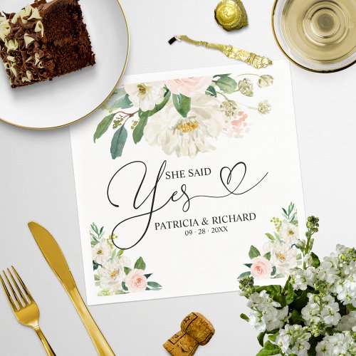 She Said Yes Floral Engagement Party Napkins