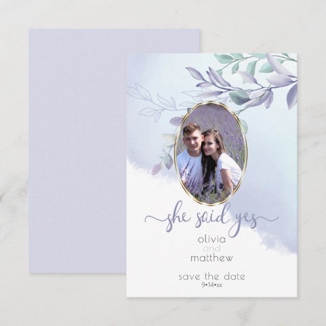 She Said Yes Floral Oval Save the Date Invitation (Front/Back)