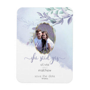 She Said Yes Floral Oval Save the Date Magnet