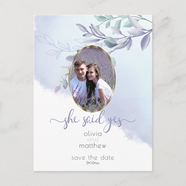 She Said Yes Floral Oval Save the Date Postcard (Front)