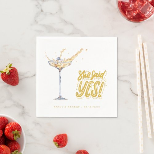 She Said Yes Gold Champagne Engagement Party  Napkins