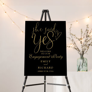 She Said Yes Gold Engagement Party Welcome Sign