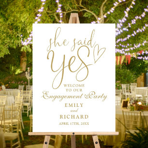She Said Yes Gold Engagement Party Welcome Sign