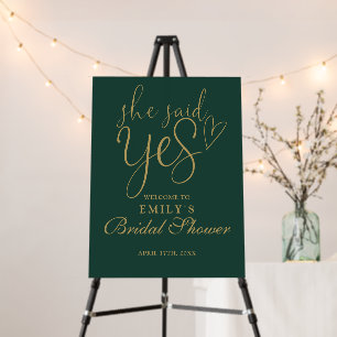 She Said Yes Green Gold Bridal Shower Welcome Sign