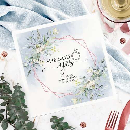 She Said Yes Greenery Bridal Shower Napkins