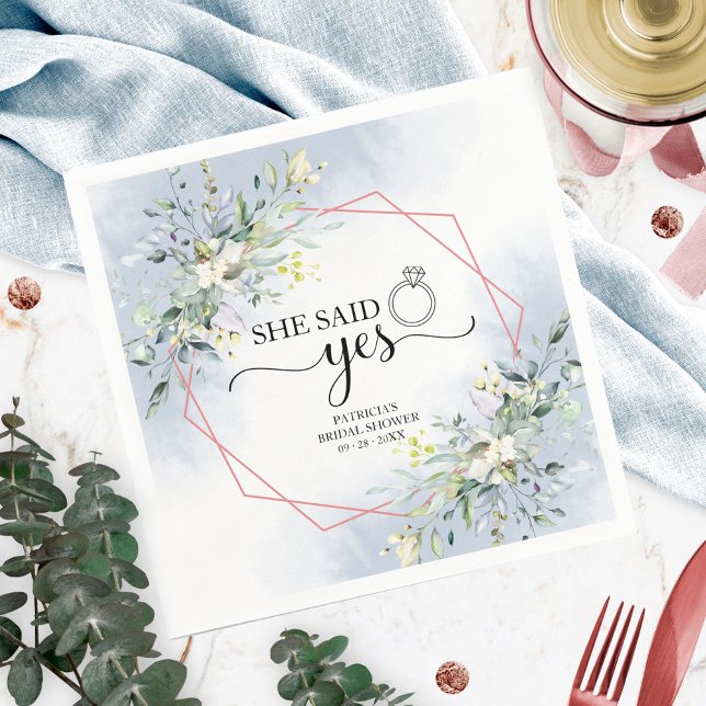 She Said Yes Greenery Bridal Shower Napkins (Creator Uploaded)