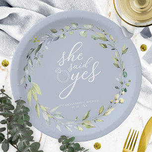 She Said Yes Greenery Eucalyptus Bridal Shower Paper Plates