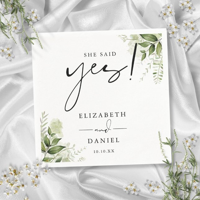 She Said Yes Greenery Floral Engagement Party Napkins (She Said Yes Greenery Floral Engagement Party Napkins)