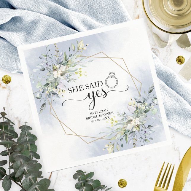 She Said Yes Greenery Geometric Bridal Shower Napkins (Creator Uploaded)