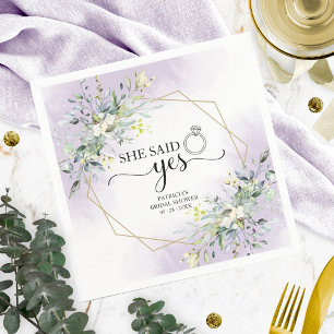 She Said Yes Greenery Geometric Bridal Shower Napkins