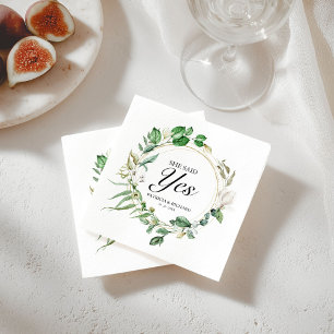 She Said Yes Greenery Geometric Engagement Napkins