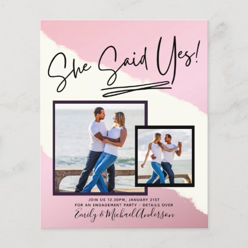 She Said Yes handwritten Photo Engagement Party Flyer