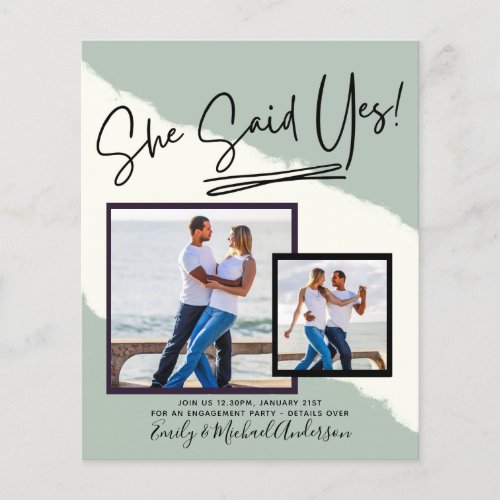 She Said Yes handwritten Photo Engagement Party Flyer