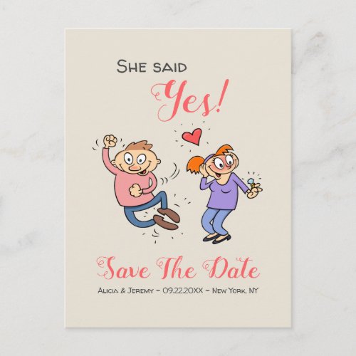 She Said Yes Informal Save The Date Postcard