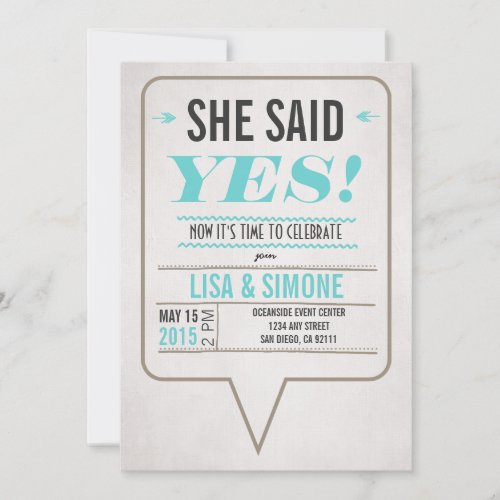 She Said Yes Lesbian Wedding Invitation