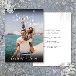 She Said Yes Love Heart Photo Engagement Party Invitation