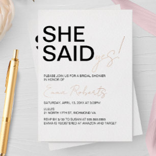 She Said Yes, Minimalist Bridal Shower Foil Invitation