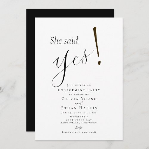 She Said Yes Minimalist Engagement Invitation