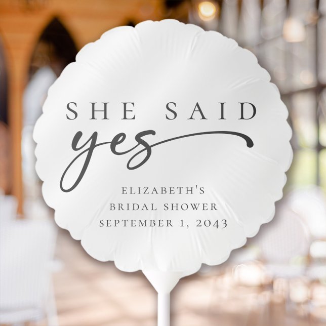 She Said Yes Minimalist Script Bridal Shower Balloon (Creator Uploaded)