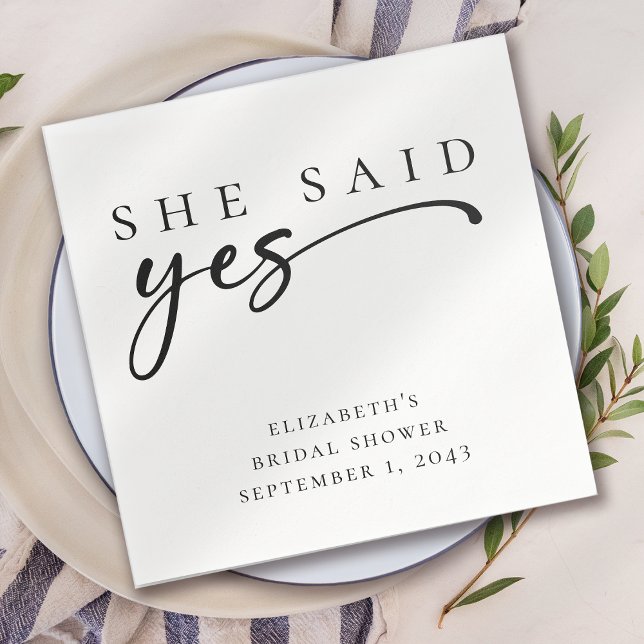 She Said Yes Minimalist Script Bridal Shower Napkins (Creator Uploaded)