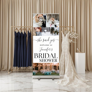 She Said Yes Modern 6 Photo Collage Bridal Shower Retractable Banner