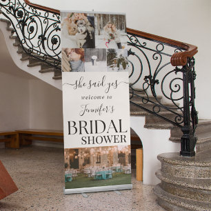 She Said Yes Modern 6 Photo Collage Bridal Shower Retractable Banner