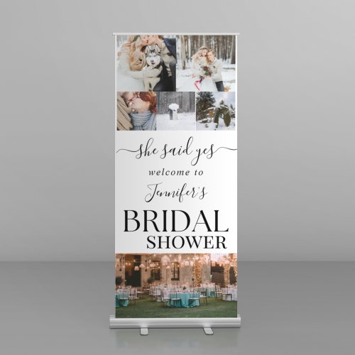 She Said Yes Modern 6 Photo Collage Bridal Shower Retractable Banner