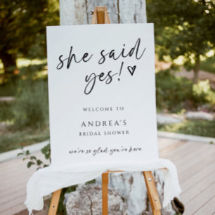 She Said Yes Modern Bridal Shower Casual Welcome Foam Board