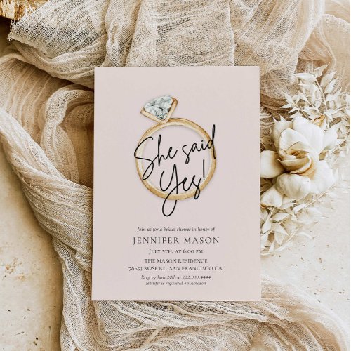 She Said Yes Modern Bridal Shower Invitation