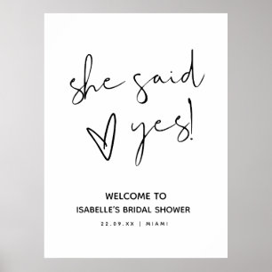 She Said Yes Modern Bridal Shower Welcome Sign