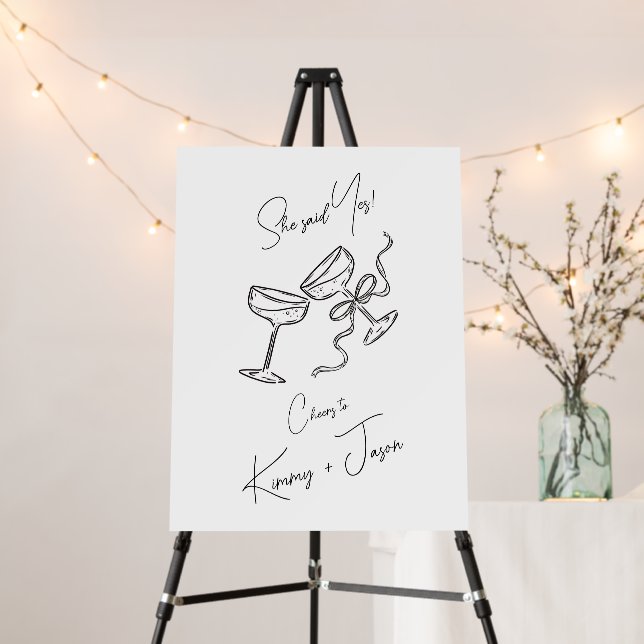 She Said Yes Modern Engagement Party Welcome Sign (In Situ (Stand))