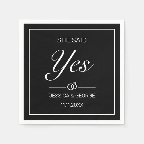 She Said Yes Modern Minimalist Black Napkins