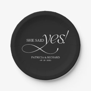 She Said Yes Modern Minimalist Engagement Party Paper Plates