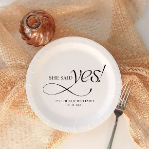 She Said Yes Modern Minimalist Engagement Party Paper Plates