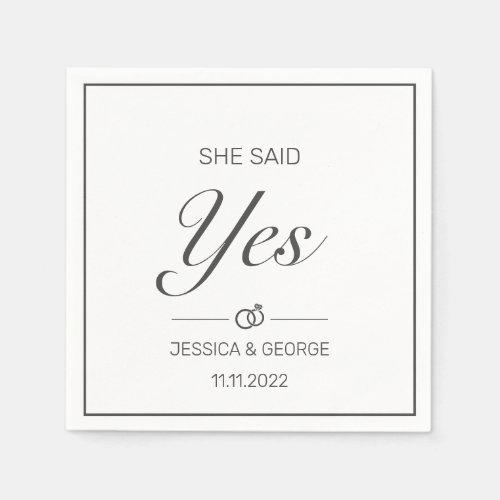 She Said Yes Modern Minimalist White Napkins