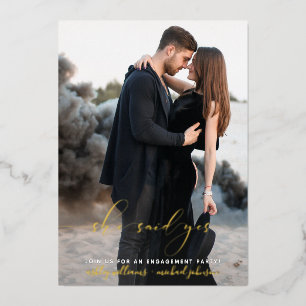 She Said Yes Modern Photo Engagement Party Foil Invitation